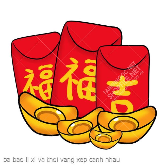 ba bao li xi va thoi vang xep canh nhau